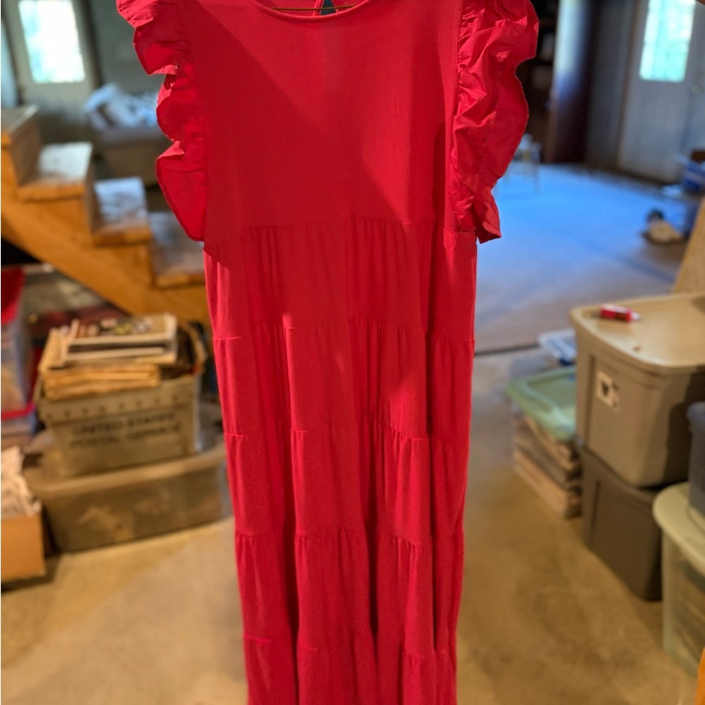 Red Ruffle Sleeve Dress